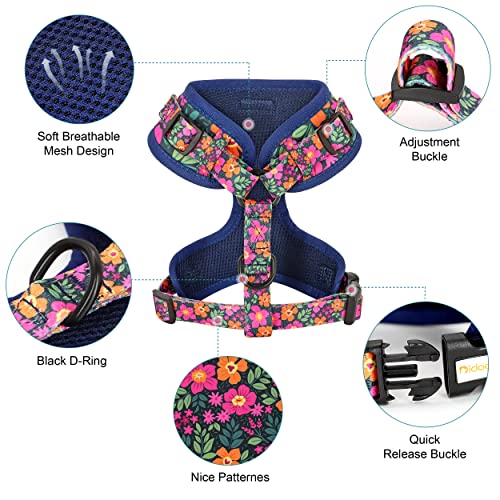 Didog No Pull Dog Harness Collar And Leash Set, Cute Pattern Puppy Dog Harness With Adjustable Collars And Leash, Soft Padded Air Mesh Vest For Small Dogs Walking Training(Flower, S) #TOP1