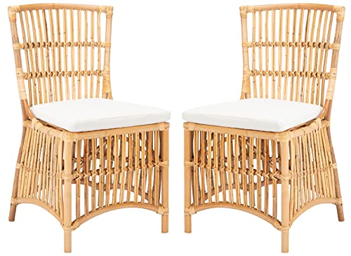 Safavieh Home Collection Erika Rattan Cushion (Set of 2) Accent Chair, Natural/White