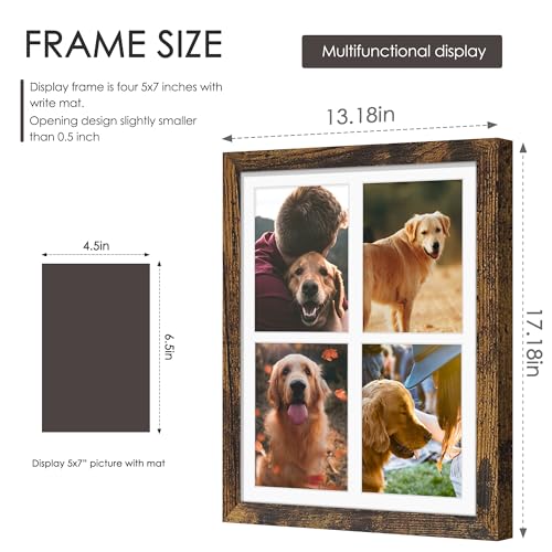 Image of DUENPY 12x16 Picture Frame 5x7 Collage Picture Frame Displays Four 5x7 inch Photos or 12x16 (Without Mat) for Available Horizontal Wall Mounting Display and Vertical Brown