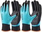 COOLJOB Gants de jardinage imperméables pour femmes & Les hommes, 2 Paires Gants de travail avec revêtement double latex, pour la construction, Mécanique, Usage général, Bleu, Moyen