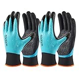 COOLJOB Waterproof Gardening Work Gloves with grip for Women & Men, Double Rubber Coated for Garden Yard Outdoor Construction Worker, Blue Medium Size 2 Pairs