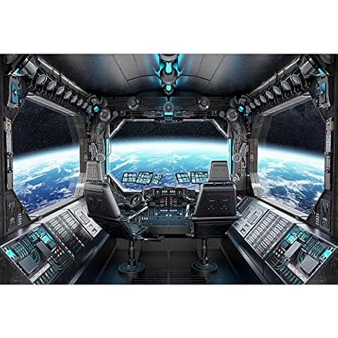 Aoihrraan 1,5x1m Spaceship Window View Backdrop Outer Space Spacecraft Cockpit Moon Surface Universe Exploration Photography Background for Boys Birthday Party Portrait Decor Photo Studio Props Cover