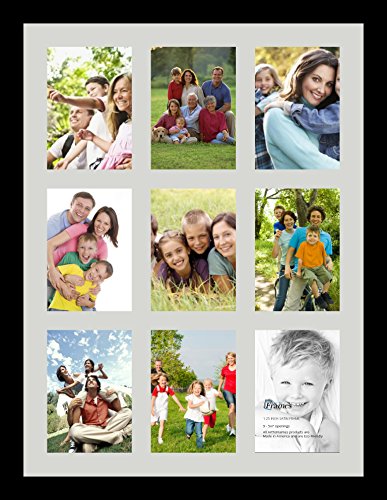 ArtToFrames Collage Photo Frame Single Mat with 9-5x7 Openings with Satin Black Frame and Candlewick mat.