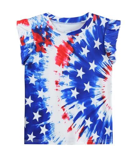 Image of Tkria Girls 4th of July Tank Tops Red White and Blue Shirt Toddler Girl American Flag Patriotic Outfit 2-7 Years
