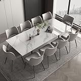 Luck Live 62.9'' to 94.4'' Extendable Dining Tables for 6 to 10 - New sintered Stone Material Rectangle Dining Table -High Hardness，White, Easy