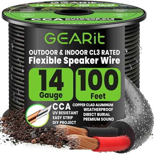 GEARit 14 Gauge Speaker Wire Cable,14 Gauge Wire CL3 Rated 100ft,Audio Cable with Red/Black Color...
