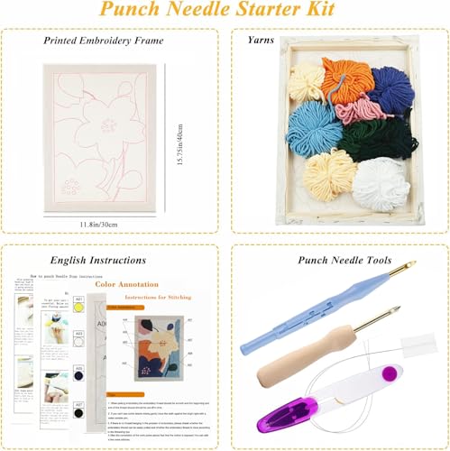 Image of Gylreus Embroidery Punch Needle kit Frame,DIY Embroidery Starter Kits for Beginners and Adults, Embroidery Punch Stitch Kit with Patterns, Tools, Yarns, Frame, Instruction (Pattern A)