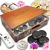 SereneLife Hot Stones Massage Kit with Warmer, Warm Round Basalt Stone Massaging Set with Portable Heater, 12 Large/Small Rocks, Digital Controller, For Professional and Home Spa Therapy