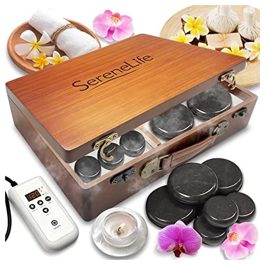 serenelife hot stones massage kit with warmer, warm round basalt stone massaging set with portable heater, 12 large/small rocks, digital controller, for professional and home spa therapy