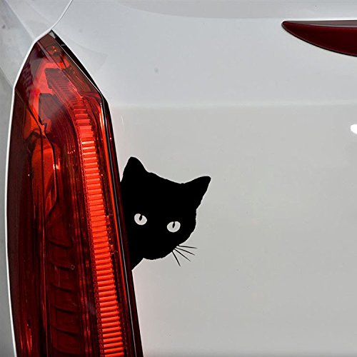 Ocamo 12X15Cm Car Cat Face Pet Decal Cute Car Truck Window Bumper Wall Reflective Sticker Black #TOP3