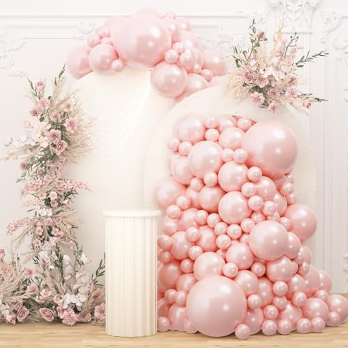 Image of 108Pcs Double Stuffed Pearl Pink Balloon Garland Arch Kit