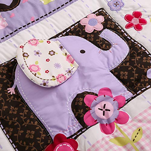 Brandream Purple Elephant Baby Girl Nursery Crib Bedding Set 3 Piece With Owl Floral Patchwork #TOP1