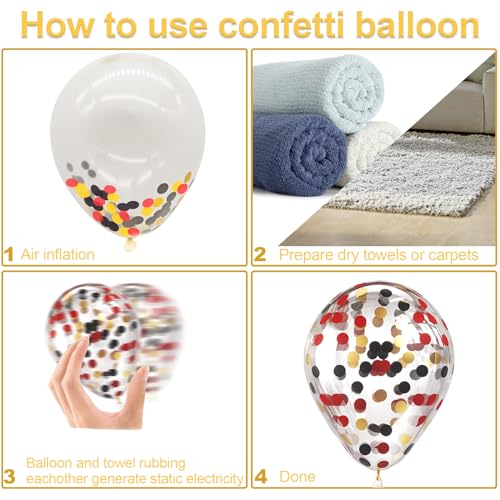 Image of Bezente Red Black and Gold Confetti Balloons Set 60pcs 12 inch