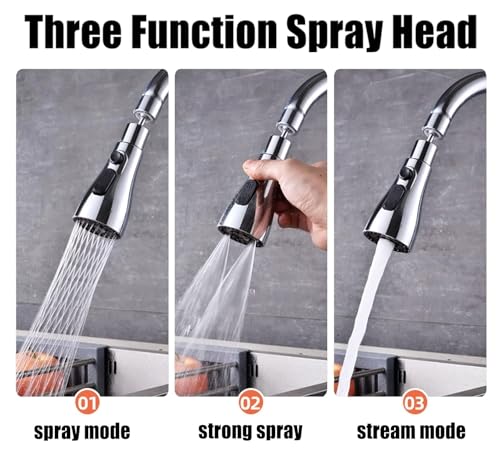 Image of GLUN 3 Mode Kitchen Sink Faucet (Bubble, Flow & Shower) Universal Connector with Chrome Premium Finish, Foam Flow Tap Shower