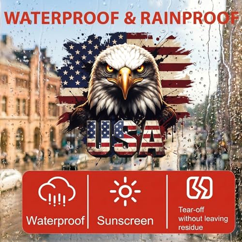 Image of 2-Piece American Flag Eagle Patriotic Car Decal | 5.9-inch waterproof car window decal for vehicles, trucks and laptops