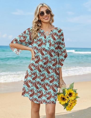 Image of Zeagoo Womens Summer Dress Casual Ruffle Tiered Floral Square Neck Sundresses Beach Boho Mini A-line Dress 2026 with Pockets