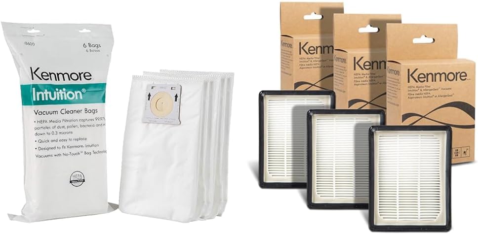 Kenmore IB600 HEPA Replacement Intuition Upright Vacuum Cleaner Bags 6pcs + K3010 HEPA Replacement Filter for BU4022, BU4020, BU4018, BU4050, BU3040