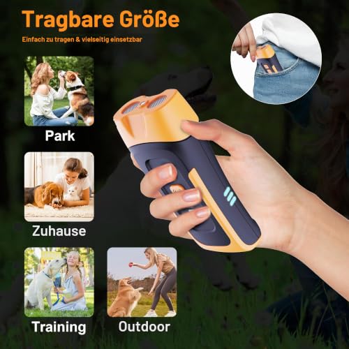 Antibell für Hunde Ultraschall Ferntrainer,Handheld Anti Bellen Gerät Anti Bell für Hunde,Für Hunde jeder Größe ab 6 Monaten,LED Taschenlampe Modus,50FT Reichweite,3 Stunden schnelle Ladezeit