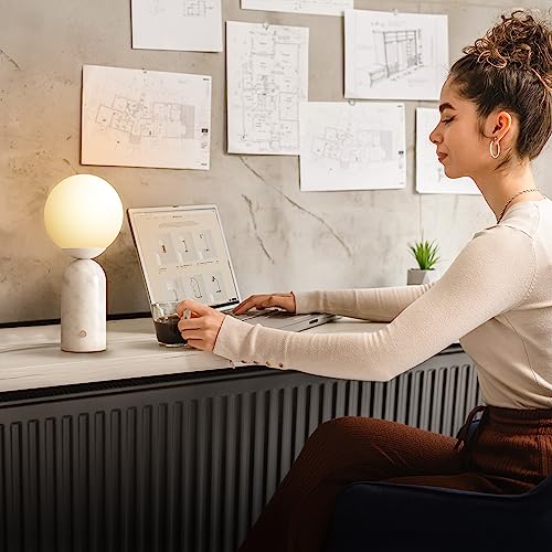 Brightech Mila Tall Led Table Lamp - Bedside Reading Light With Elegant Marble Base, Globe Lamp Shade - Modern Desk And Nightstand Lamp With Ambient Lighting For Bedroom, Living Room, Office - White #TOP3