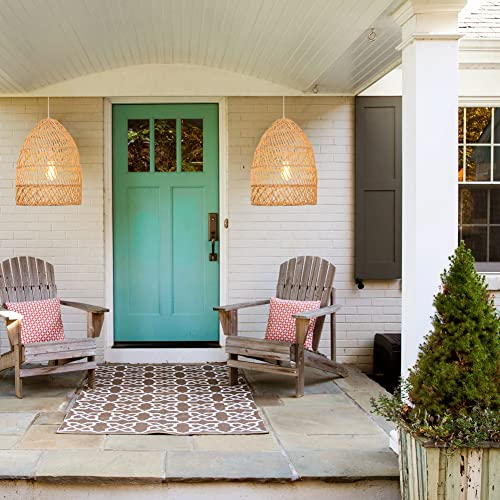 Littleglovo Handmade Rattan Light Fixture, Natural Material Rattan Lamp, Round Ceiling and Woven Lamp, Rattan Light Pendant Suitable for E26/27 Lamp Holder (13.7X19.6In)-1 Pack(Not Including Bulb) - Image 6