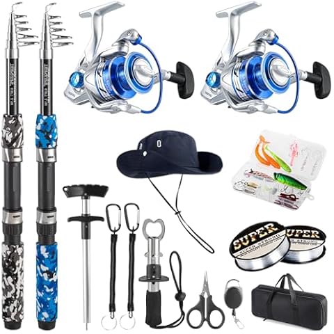 Tripquips Fishing Pole Combo, 6.9ft Telescopic Rods Set, Collapsible Fishing Rods 2PCS Spinning Reel Set with Carrier Bag Freshwater Fishing Rod and Reel Combos Kits Cover