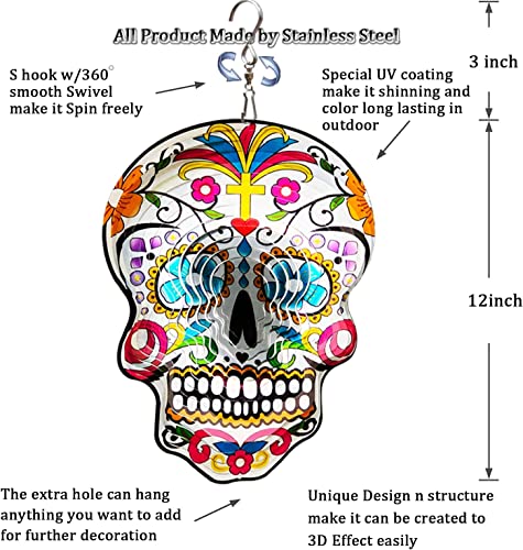 Fonmy Kinetic 3D Metal Garden Wind Spinner Unique Gifts Outdoor Decorations Quality Hanging Ornament For Home And Garden 12Inch Mandala Silver Sugar Skull Wind Spinners #TOP6