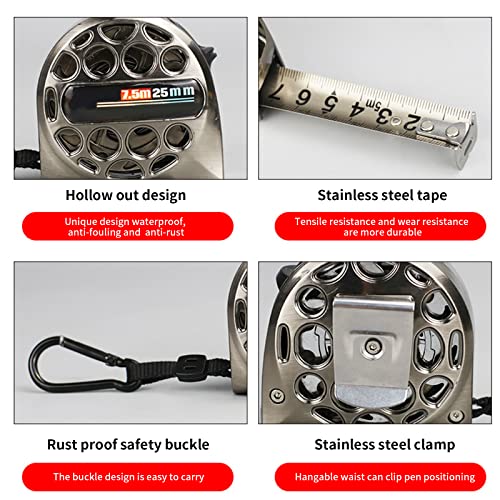 Stainless Steel Tape Measure, Retractable Tape Measure, Hollow Tape Measure Industrial Grade Waterproof Anti-Rust Corrosion-Resistant Steel Tape Measure (7.5M 25Mm) #TOP4
