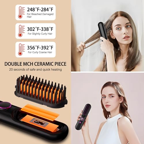 image for OJOYME Portable Hair Straightening Brush, New Rechargeable Cordless Ha
