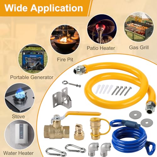 OnedeF Safety System Kit, 3/4" Gas Line Hose for Commercial Kitchen, 48" Mobile Gas Hose Connector Kit with 2 Elbows, Yellow by OnedeF - Image 2