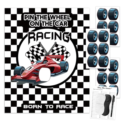 Racing Car Party Games, Pin The Wheel on The Cars Game for Monster Truck Wheels...