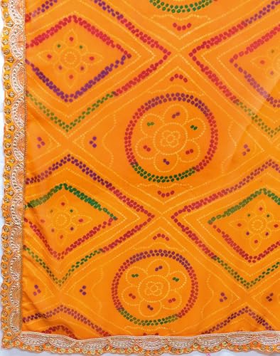 Image of SIRIL Women's Georgette Sequins Embroidery Printed Bandhani Saree with Unstitched Blouse Piece