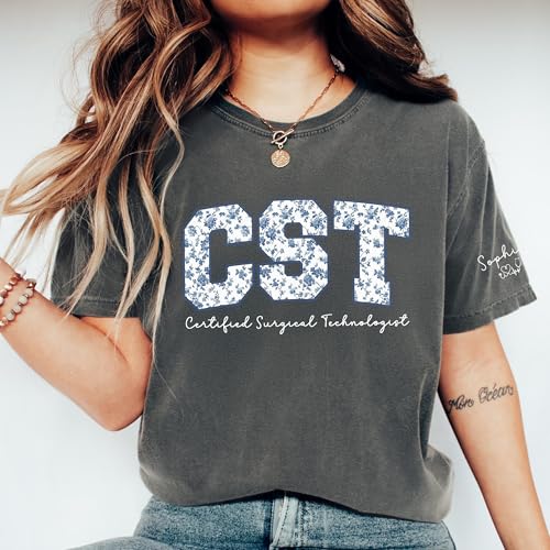 Personalized Nurse Sweatshirt with Floral Letters, Custom Name on Sleeve, Gifts for Medical Staff Uniform4