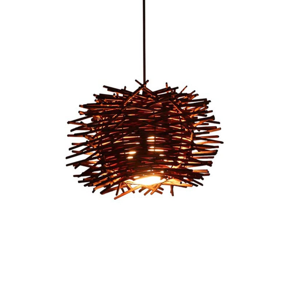 Lámpara colgante de ratán bohemio, lámpara colgante, lámpara de techo con cesta de ratán japonesa retro, iluminación colgante de 1 luz, lámpara decorativa de nido de pájaro de mimbre para rest