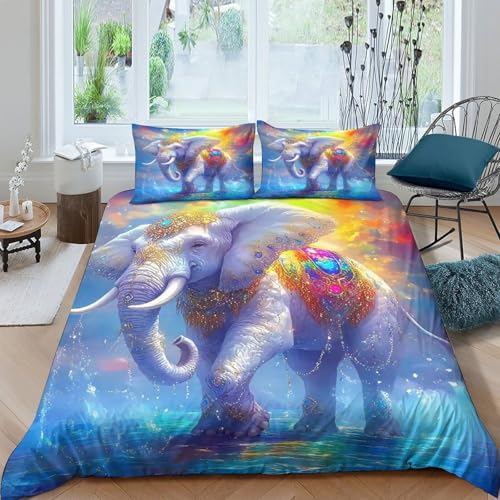 Housse de couette éléphant 3D en microfibres 200x200 cm avec taies d'oreillers pour lit double - 8