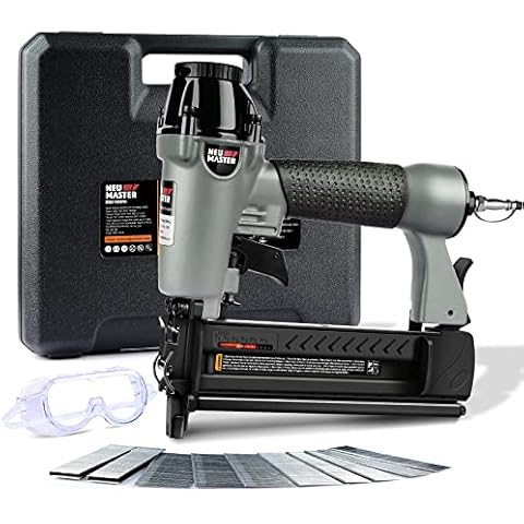 Pneumatic Brad Nailer, NEU MASTER 2 in 1 Nail Gun Staple Gun Fires 18 Gauge 50mm Brad Nails and Crown 40mm Staples with Carrying Case and Safety Glasses for Carpentry Uphostery Woodworking Cover
