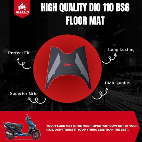 Image of Dio 110 BS6 Premium Floor Mat | Anti-Slip Heavy-Duty Rubber | Waterproof All-Weather Protection | Custom Fit Scooter | Deepon Auto Care