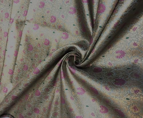 Tissu brocart de soie jacquard doré luxe bleu mer pour haute couture