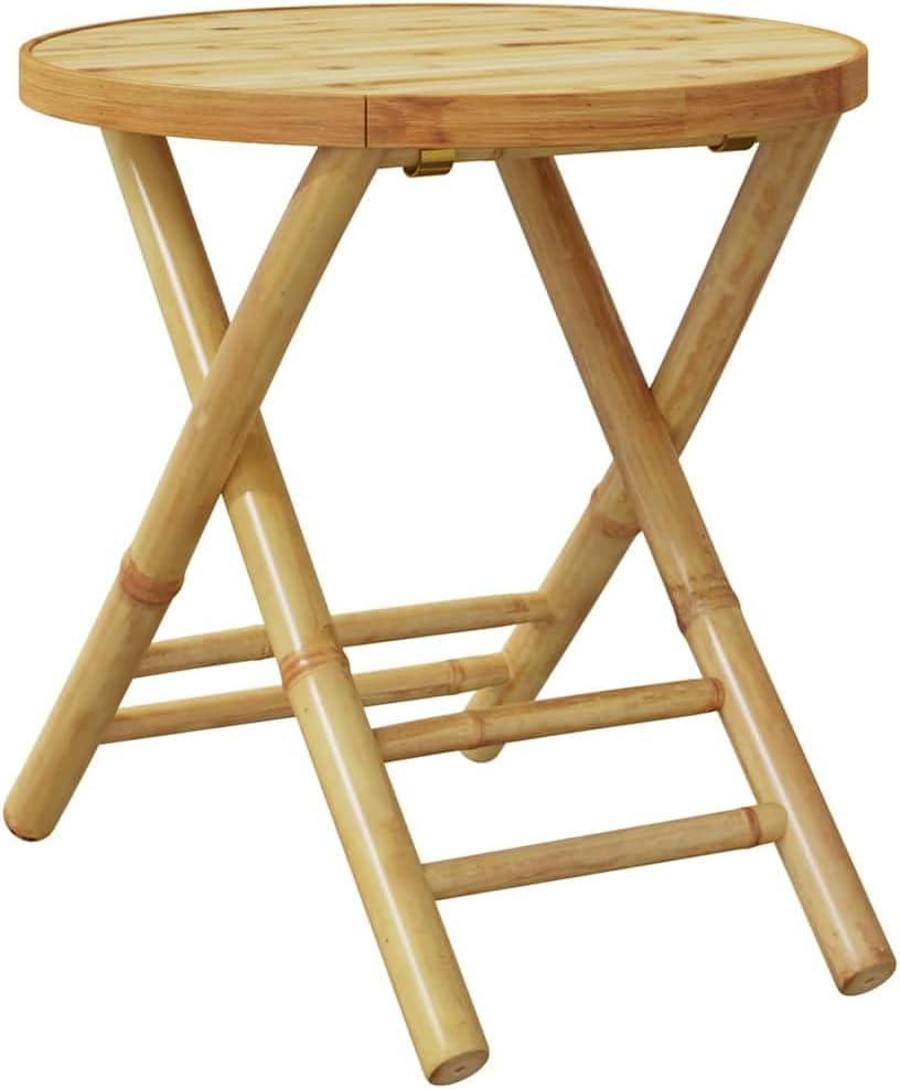 Garden Table Natural Bamboo Foldable Round Patio Table 17.7 Inch Diameter Small Outdoor Bistro Table Side Table for Balcony and Terrace