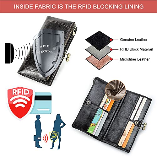 Contacts Kiss Lock Wallet For Women Leather Clutch Wallet Vintage Coin Purse Rfid Wallet Bifold Brown Card Phone Holder #TOP6