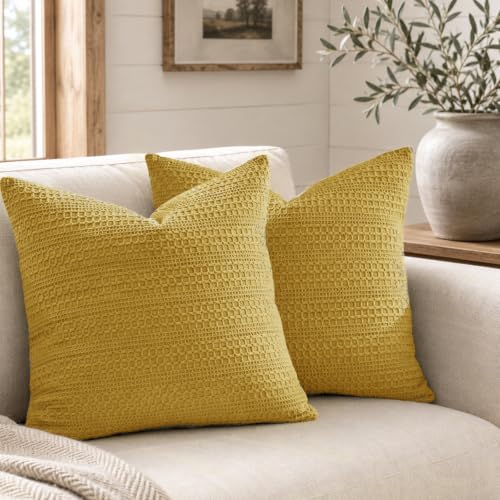 COCOPLOCEUS 18x18 Throw Pillow Covers Set of 2 Cotton Cushion Covers Yellow