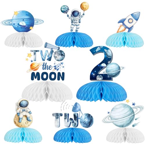 Décoration d'anniversaire Two the Moon : 8 centres de table alvéolés robustes et colorés