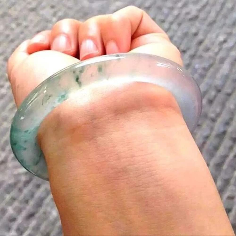 Bracciale di Giada per Donne Genuine Green Green Round Bar Chaise Gioielli di Braccialetto giadeite con (Dimensioni: 58 mm)