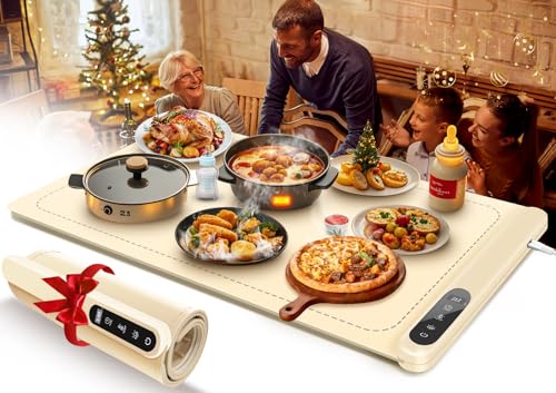Upgraded Food Warming Mat with Light,Warming Mat for Food,Electric Warming Tray Roll Up,Light Indication Warming Mat for Food with 6 Temp Settings&6H Timer,Auto Shut-Off Food Warming Mat for Parties