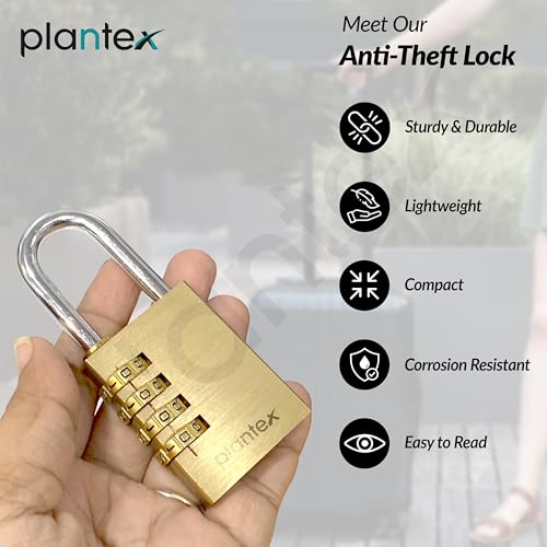 Image of Plantex 4-Digit Code Combination Brass Lock /Number Lock /Portable Luggage Locks for Briefcase /Laptop Bags - Pack of 1 (Medium, Brass Antique)