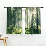 KzgtY Forest Sunshine Kitchen Curtains 28W X 36L Inch 2 Panels Rod Pocket Small Short Cafe Curtain Window Drapes Treatment Bathroom Home Decor