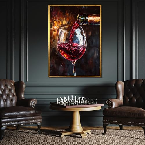 Toile verre de vin rouge 40x60cm peinture abstraite sans cadre pour cuisine