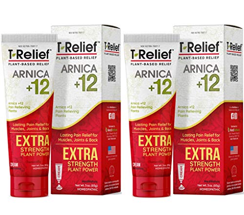 MediNatura T-Relief Extra Strength Pain Relief with Arnica + 12 Plant-Based Pain Relievers (3 Ounces Cream) (2 Pack)
