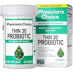 Physician's CHOICE Probiotics for Weight Management & Bloating, 60ct | 6 Probiotic Strains, Prebiotics, Cayenne, & Green Tea for Gut Health, Bloating Relief, & Weight Management for Women & Men