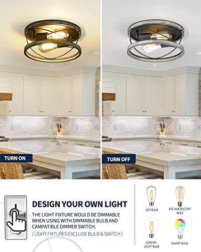 Hanass Flush Mount Light Fixture, 12 Inch Farmhouse Wood Flush Mount Ceiling Light, 2-Light Ceiling Lamps For Living Room Kitchen Dining Room Bedrooms Foyer Hallways, Mx99982-Yh #TOP2