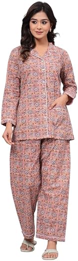 Women's Viscose Dot Printed Night Suit Set of Shirt & Pajamas Coordinated Outfit